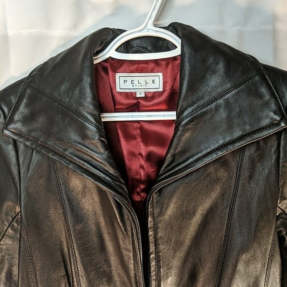 Pelle Studio Genuine Leather Black Jacket Coat Full zip collared Women's Small S - Picture 2 of 16